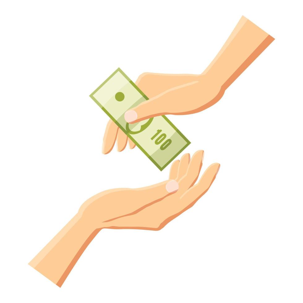 Giving money from one hand to another icon vector
