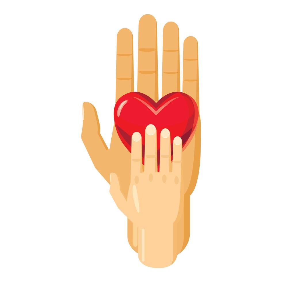 Hand of adult and kid with red heart icon vector