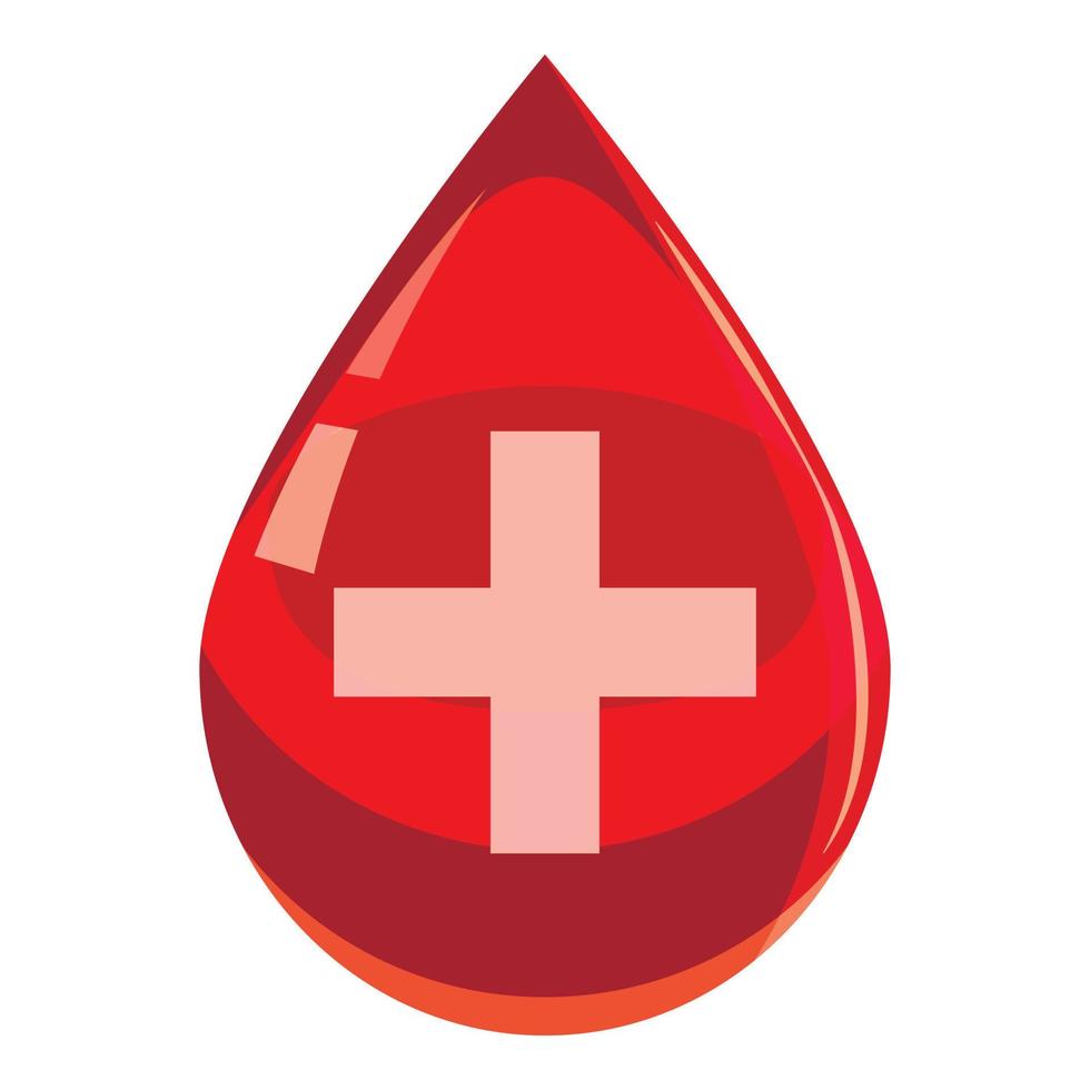 Red drop of blood with cross icon, cartoon style vector