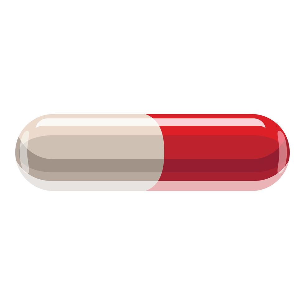 Red and white capsule pill icon, cartoon style vector