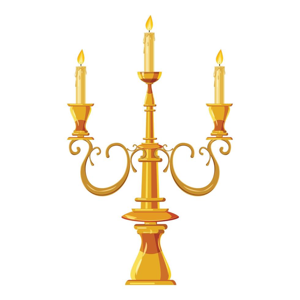 Candelabrum with three candles icon, cartoon style vector