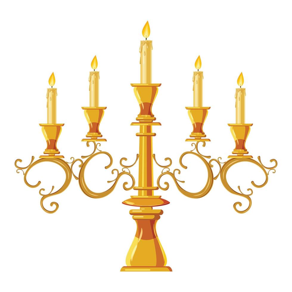 candelabro con icono de cinco velas, estilo de dibujos animados vector