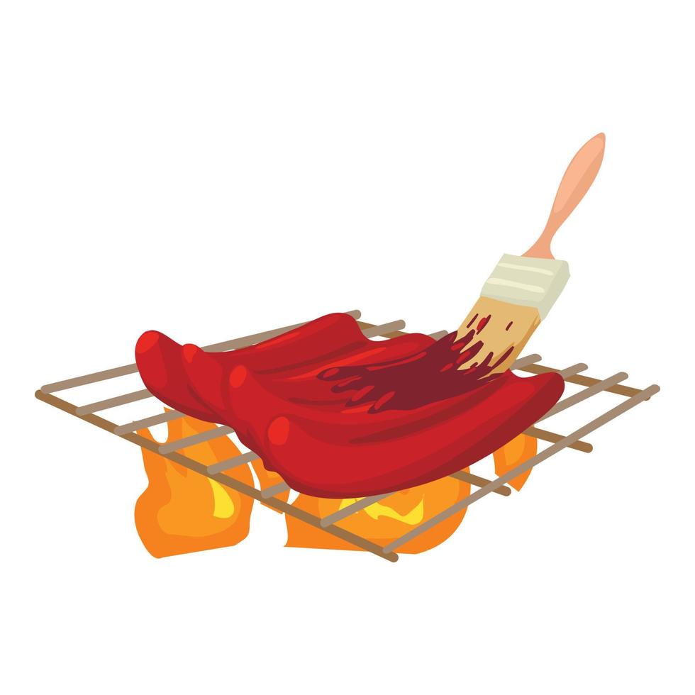 Cooking meat on bbq icon, cartoon style vector