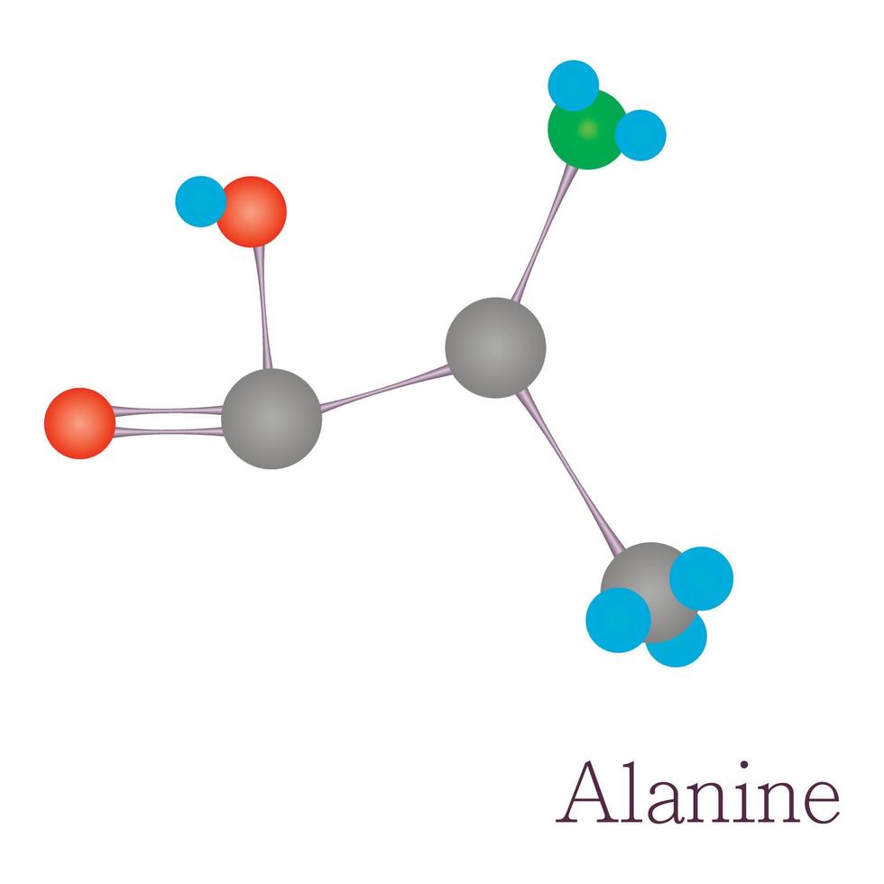 alanina 3d molécula química ciencia vector