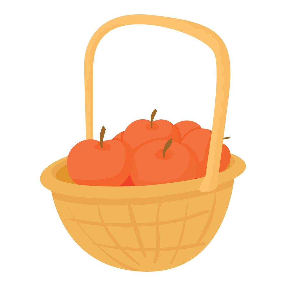 Basket with apples icon, cartoon style vector