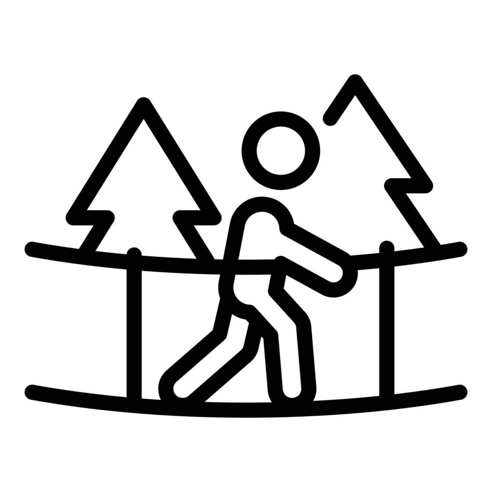 vector de contorno de icono de árbol de línea de escalada. parque de cuerdas