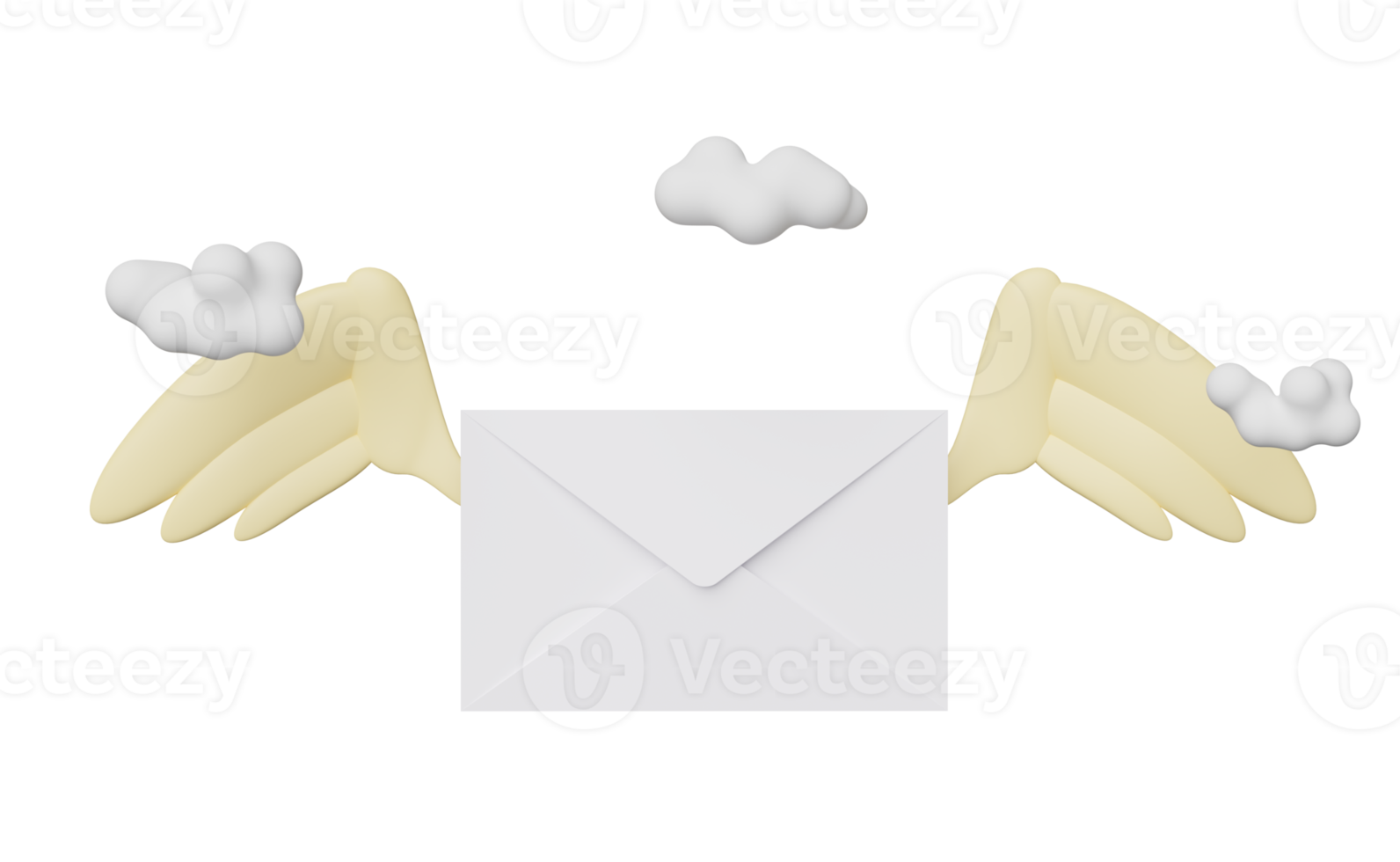 enveloppe volante avec ailes, nuage isolé. notifier la newsletter, le concept de courrier électronique entrant en ligne, l'illustration 3d ou le rendu 3d png