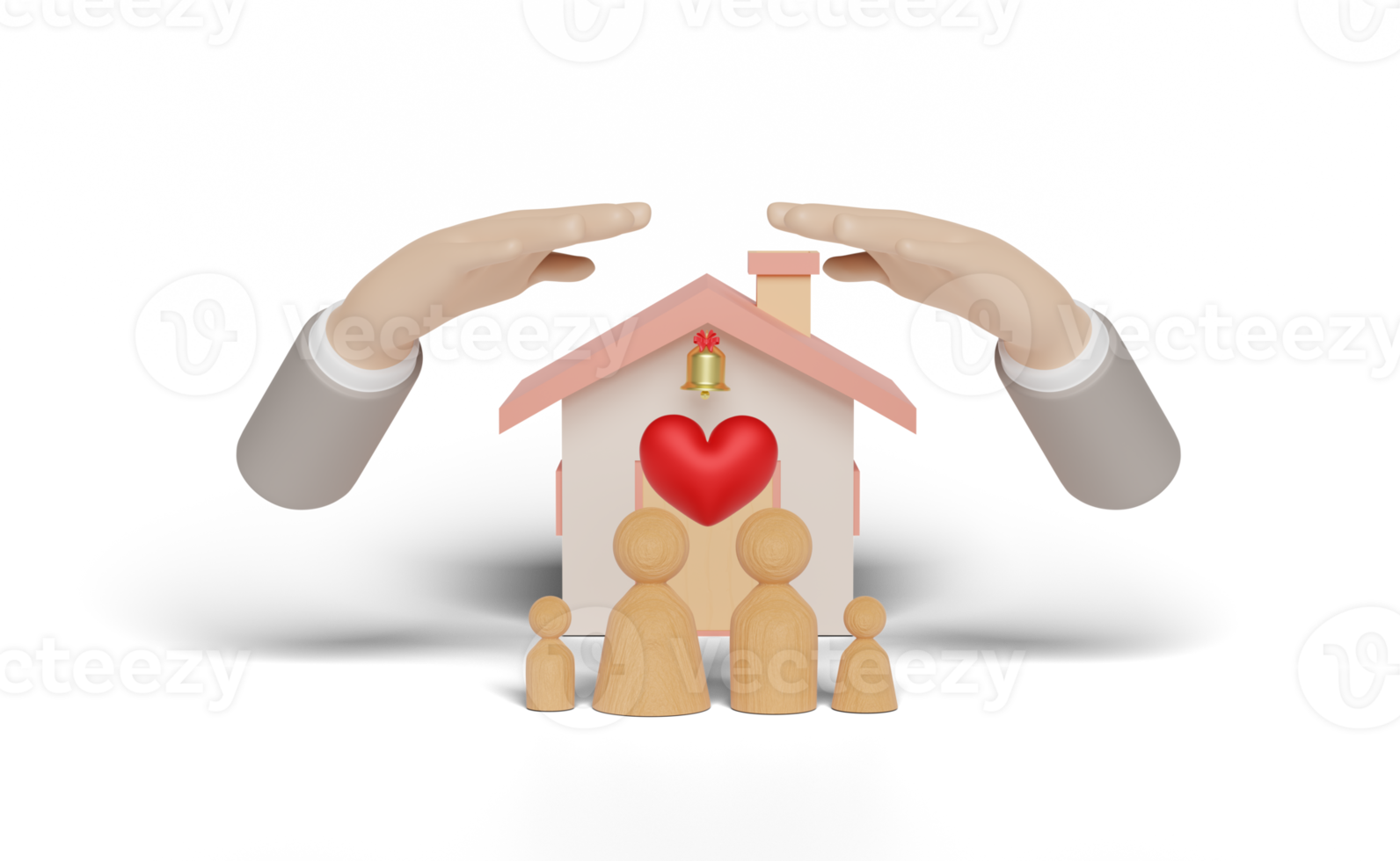 3d hand protecting house with wooden figures family png