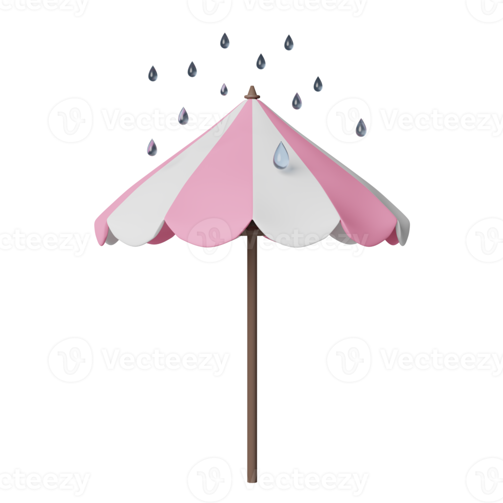 parapluie rose blanc avec goutte de pluie isolé. concept illustration 3d ou rendu 3d png