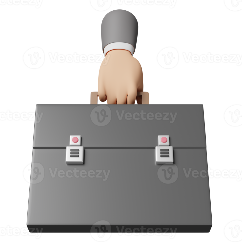 Geschäftsmann Hand halten Aktenkoffer isoliert. investitions- oder geschäftsfinanzierungskonzept, 3d-illustration oder 3d-rendering png