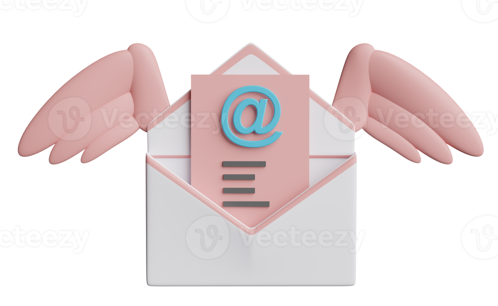 voando envelope aberto com asas isoladas. notificar boletim informativo, conceito de e-mail de entrada on-line, ilustração 3d ou renderização 3d png