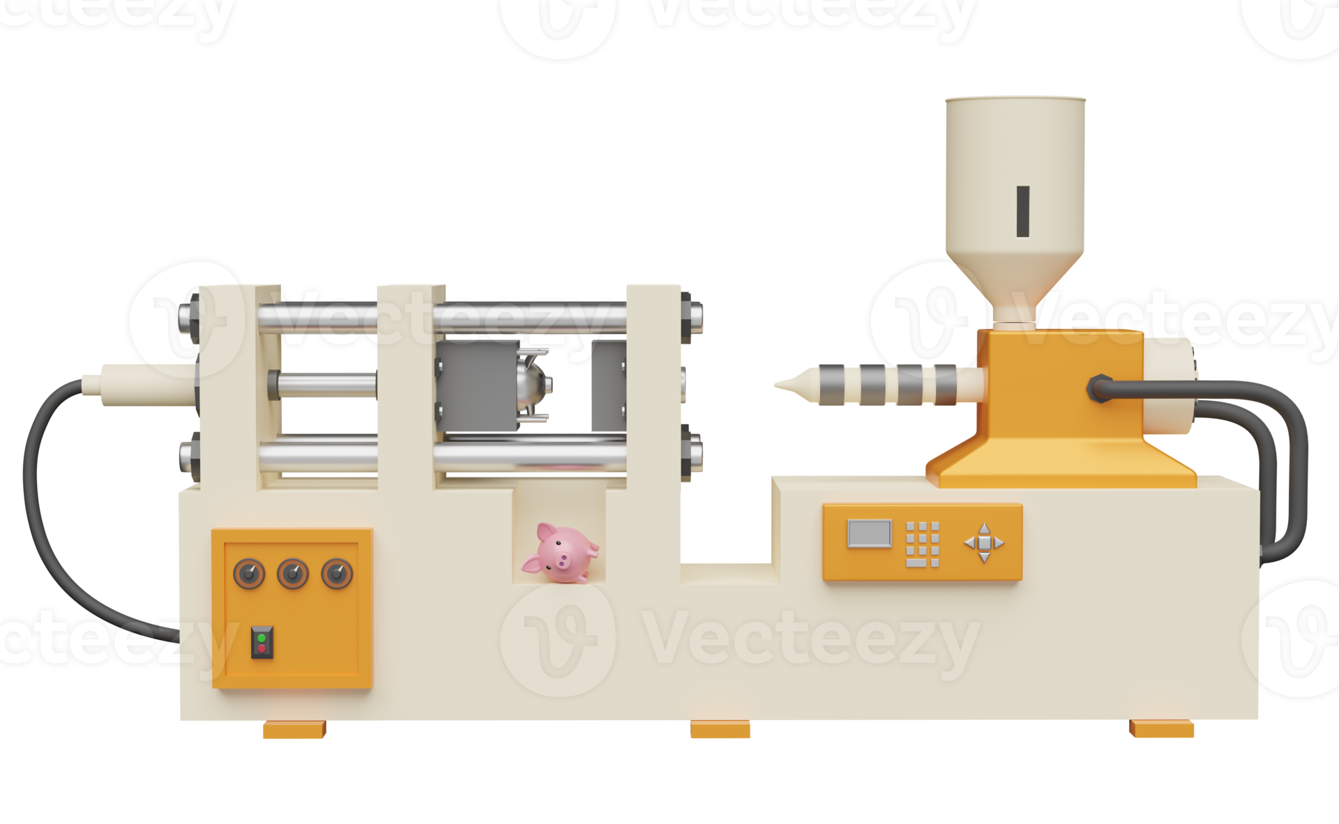 cream plastic injection molding machine isolated. 3d illustration or 3d