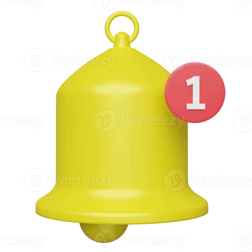 icon yellow notification bell and new notification isolated. concept 3d illustration or 3d render png