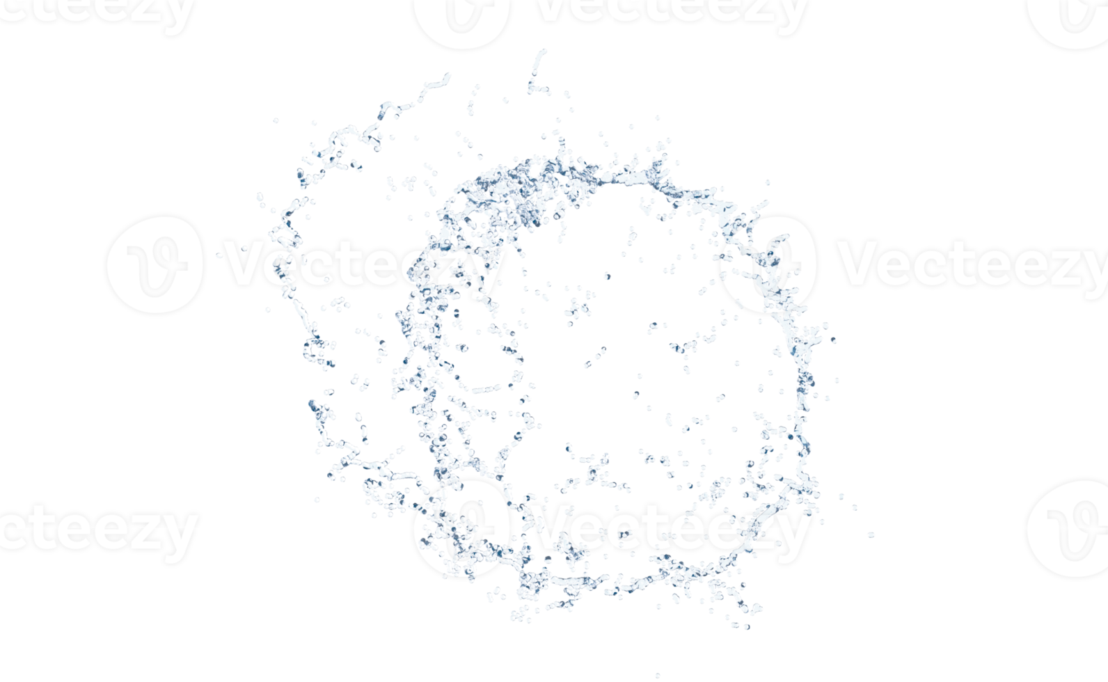 3d water splash transparent, clear blue water scattered around isolated