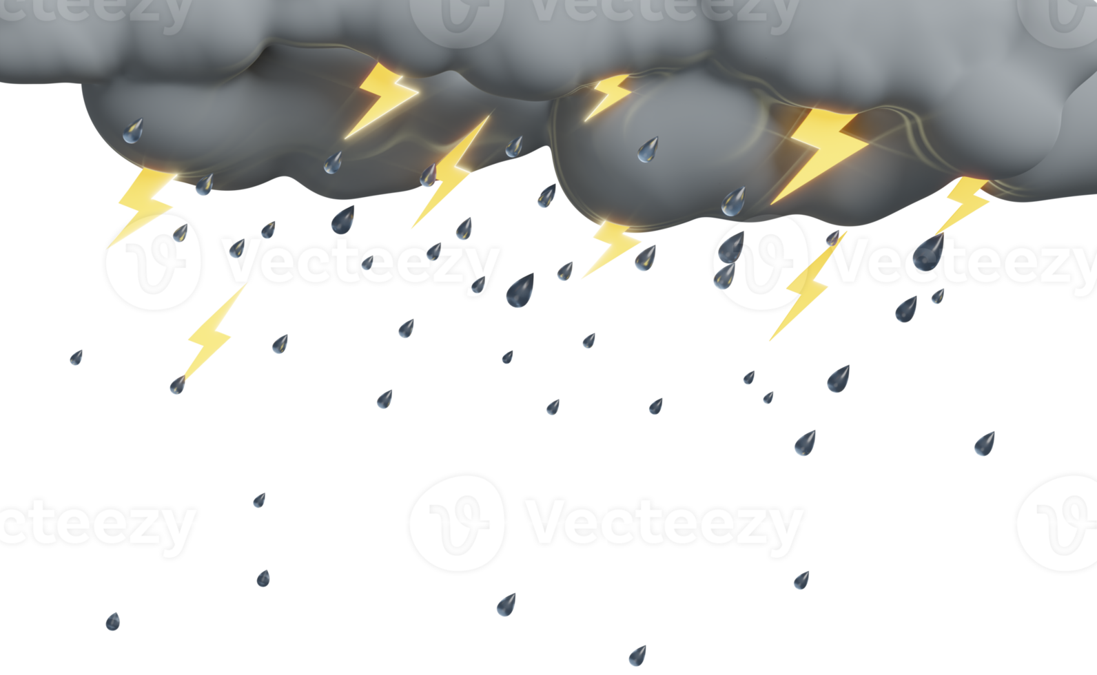 wolke und regen mit donner, wasserspritzer in der regenzeit isoliert. konzept 3d-illustration oder 3d-rendering png