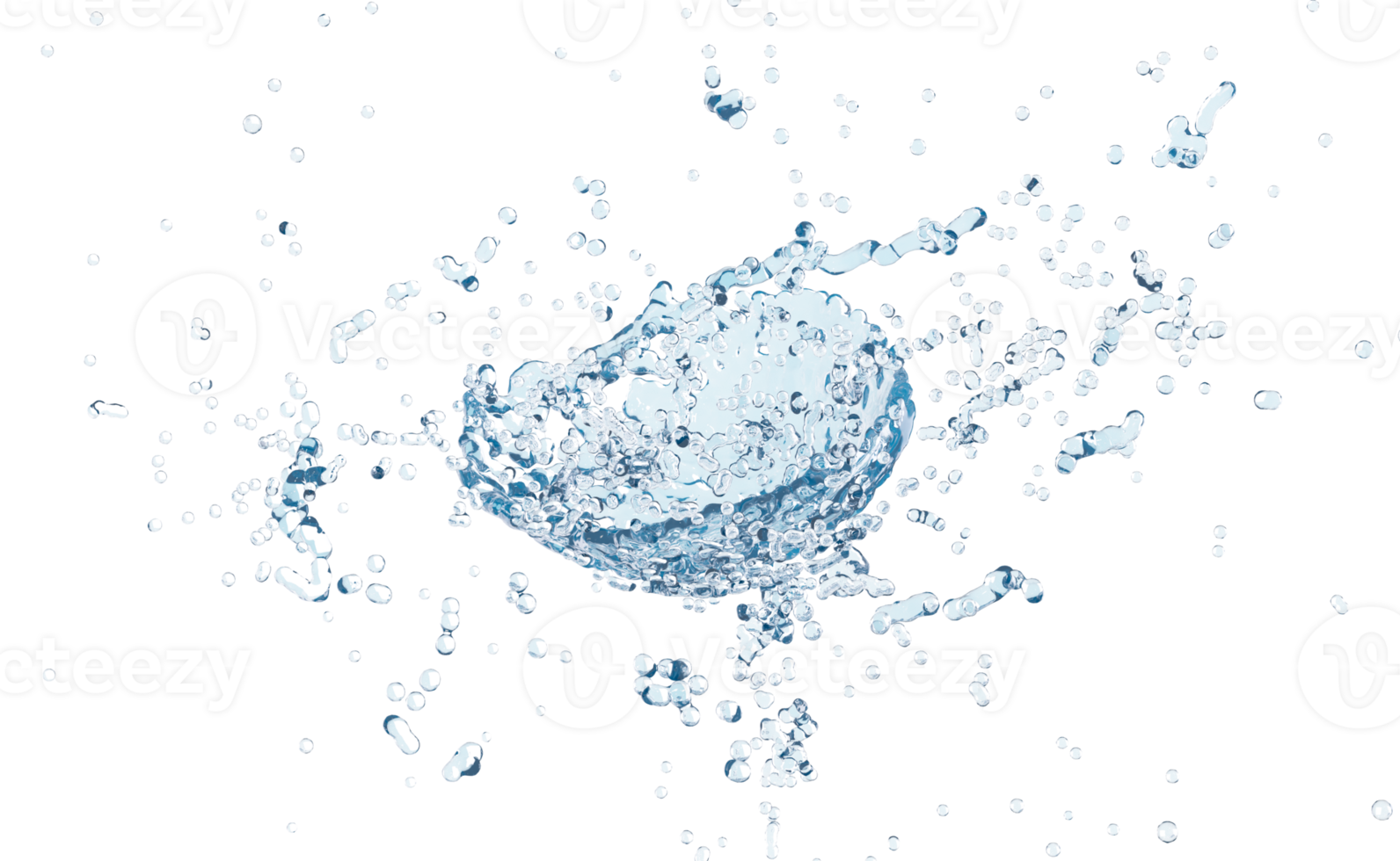 Éclaboussure d'eau 3d transparente, eau bleue claire dispersée autour d'isolement. illustration de rendu 3d png