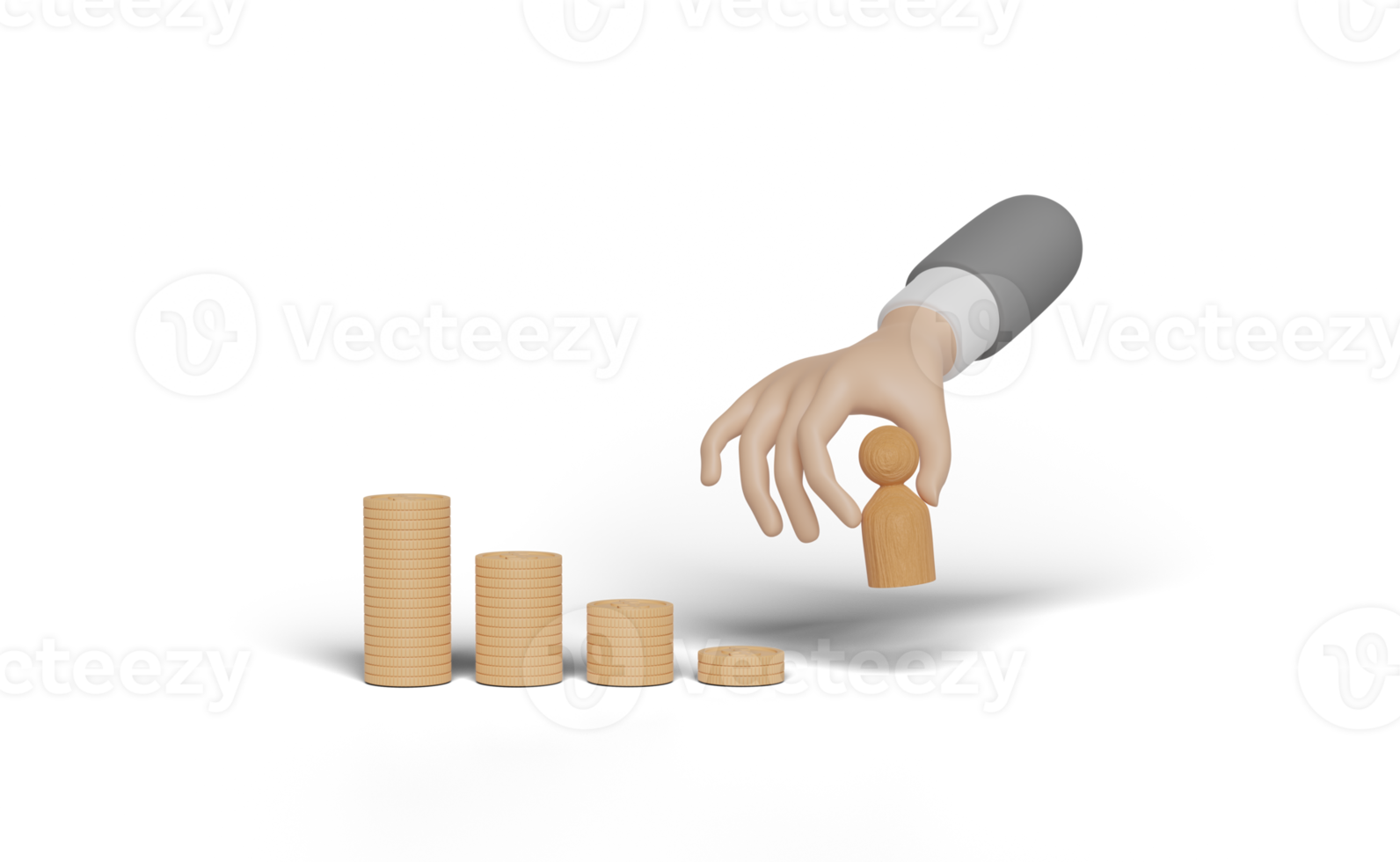 3d businessman hand holding wooden figures with stacked coin png