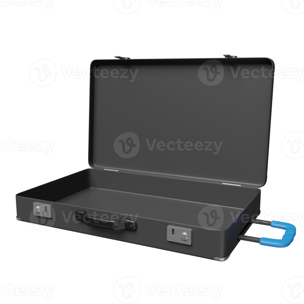 3d Empty black briefcase isolated. investment or business finance concept, 3d render illustration png