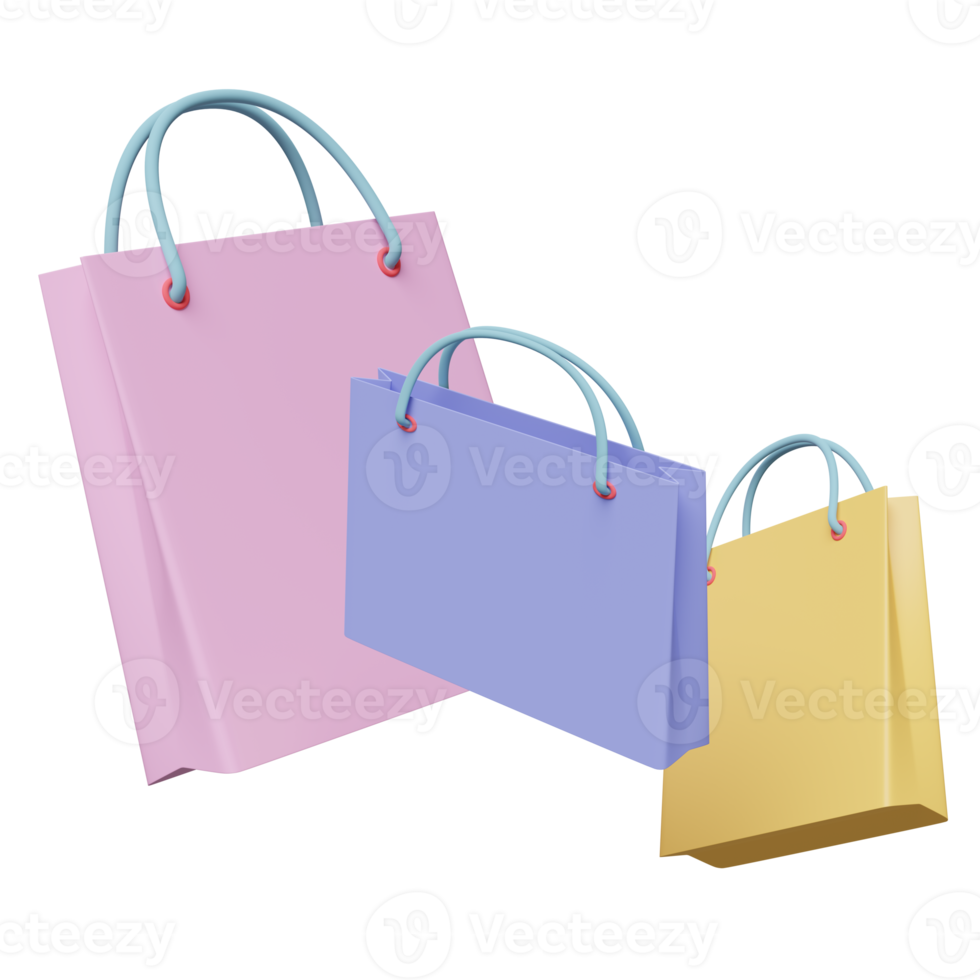 minimal shopping paper bags with space isolated. 3d illustration or 3d render png