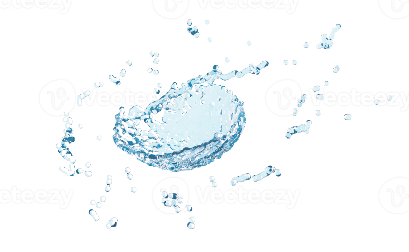 3d vatten stänk transparent, klar blå vatten spridd runt om isolerat. 3d framställa illustration png