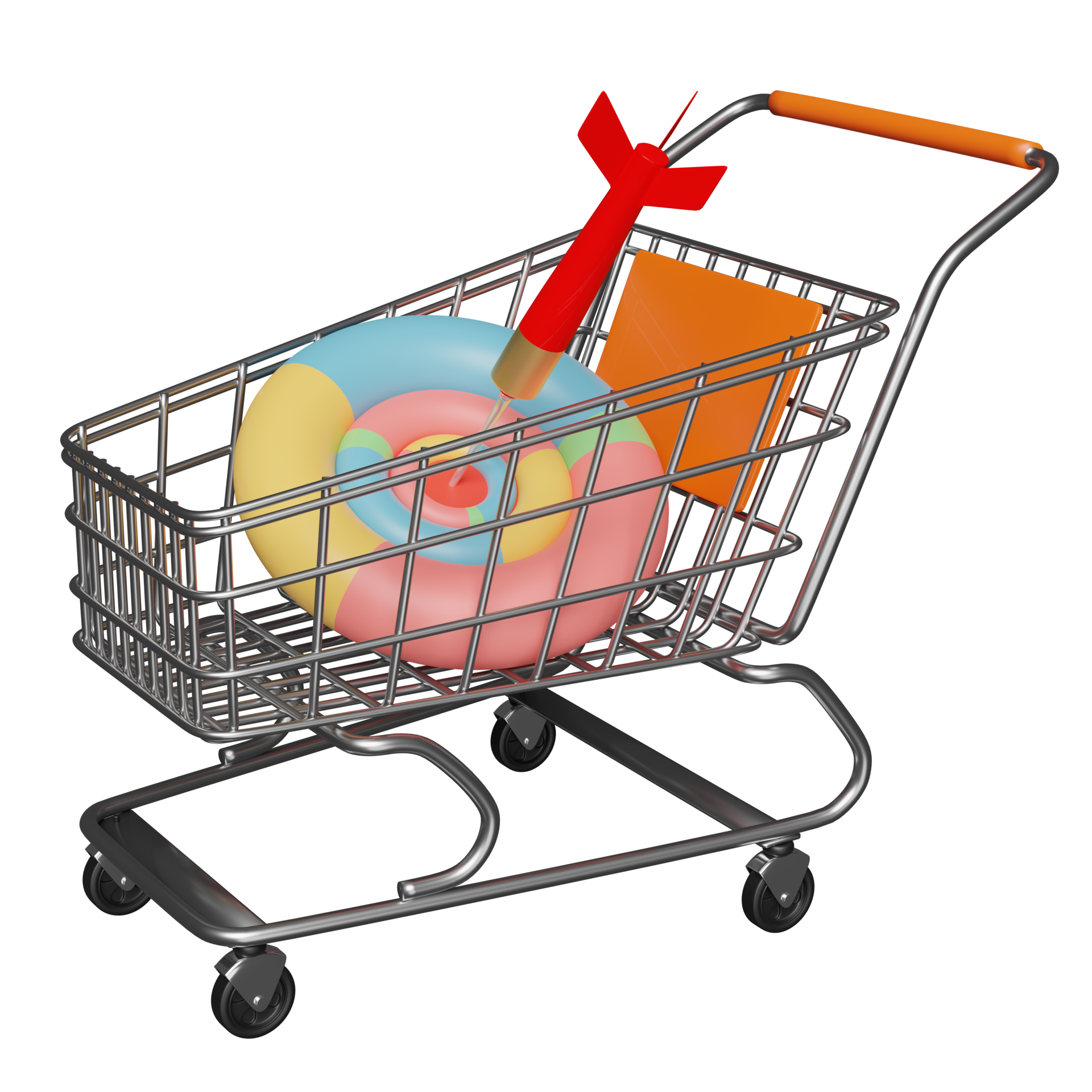 Free stainless steel shopping cart with target red darts or arrow