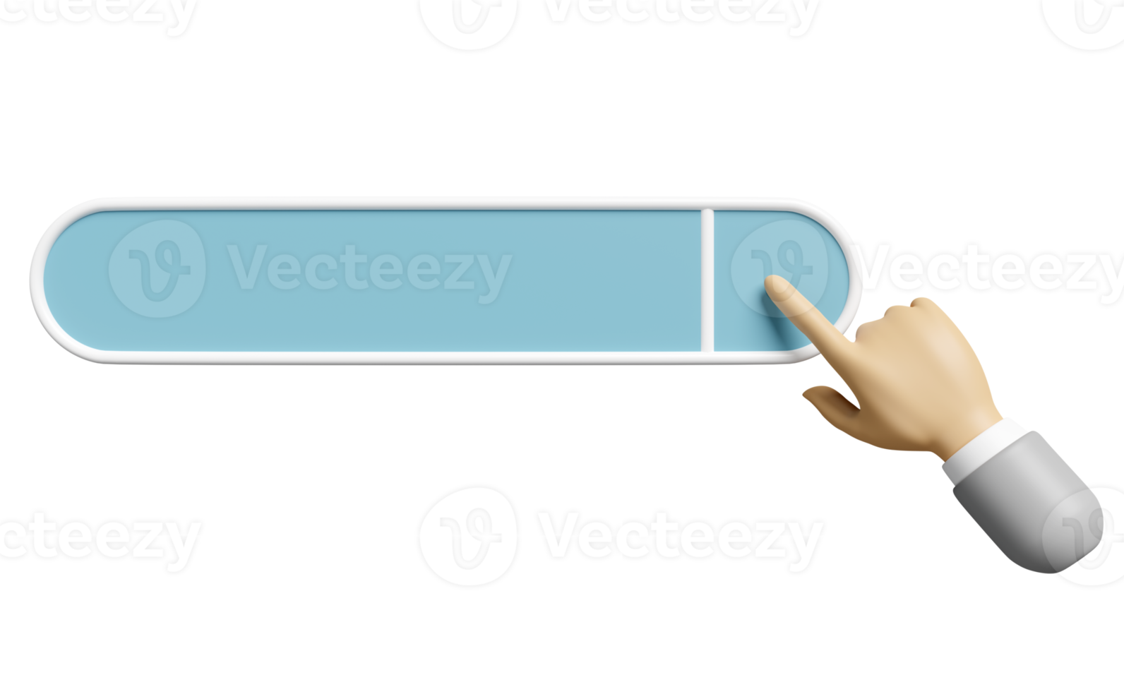 3d search bar blank with cartoon finger, hand businessman isolated. minimal web search engine or web browsing concept, 3d render illustration png