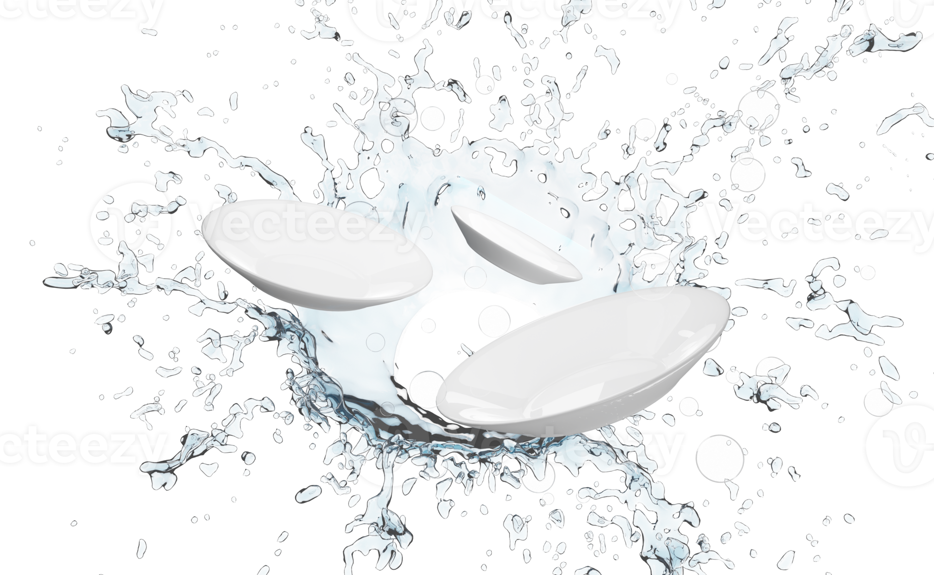 clean white dish with water splash for dish washing liquid, detergent