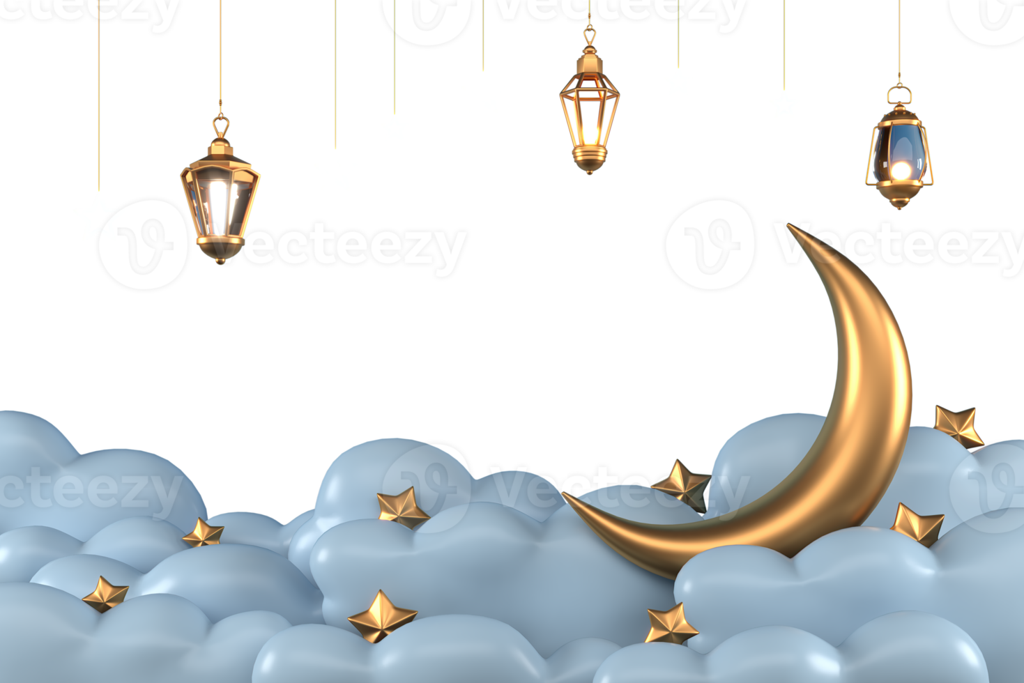 Ramadan Kareem Greeting elements background Islamic with decorative crescent moon ,   star and cloud .   Gifts for holidays. png