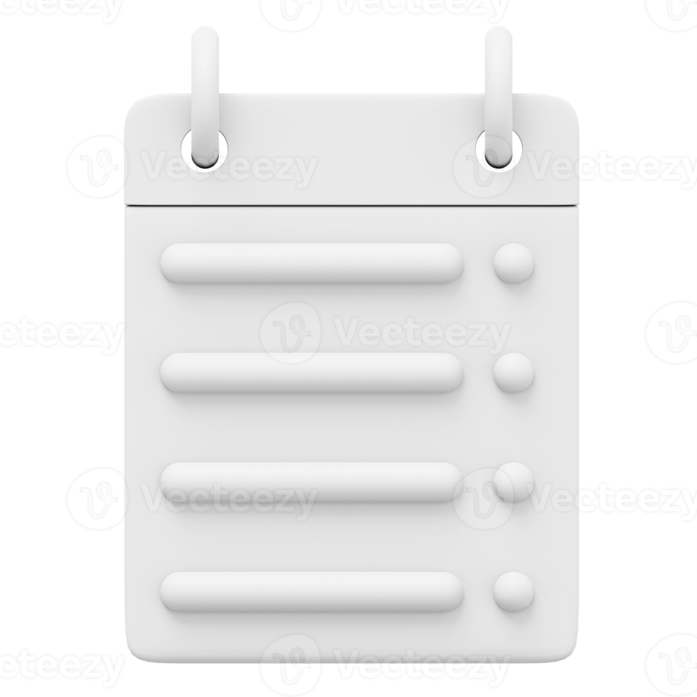 asignación de calendario con tapa blanca. representación 3d icono png sobre fondo transparente.