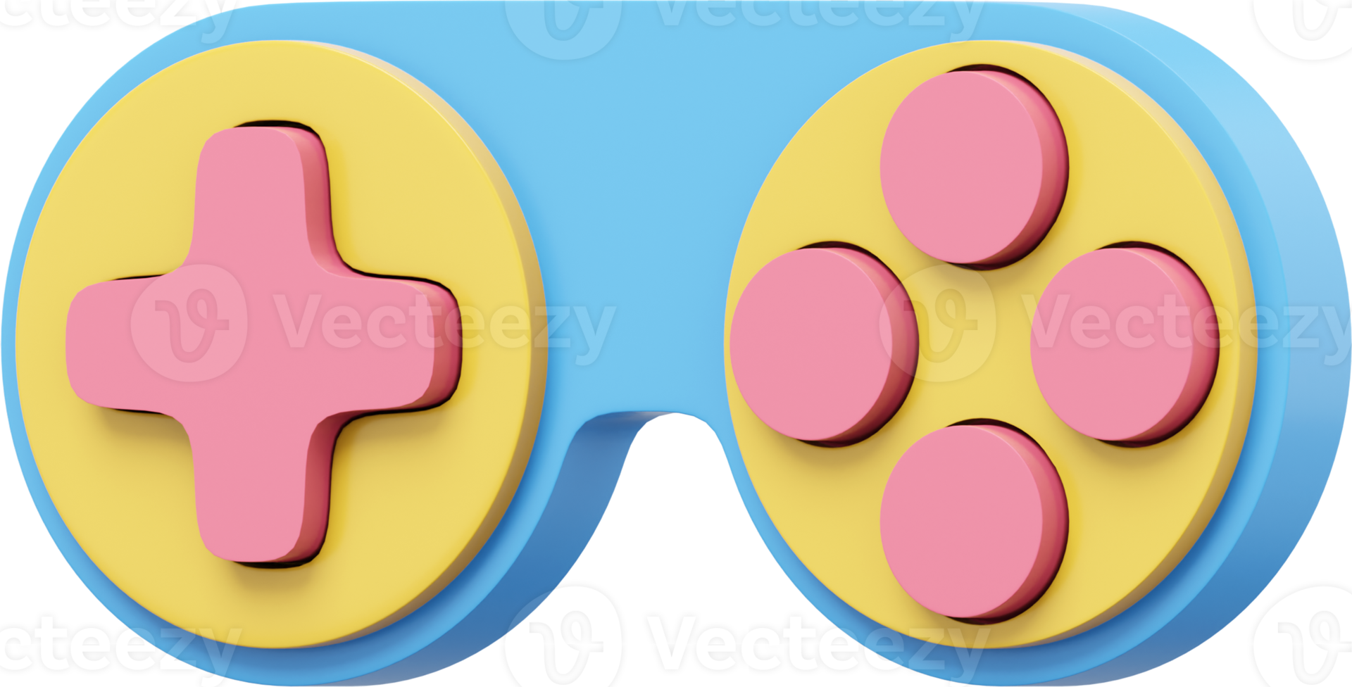 Minimalistic console game controller. PNG Colorful icon on transparent background. 3D rendering.