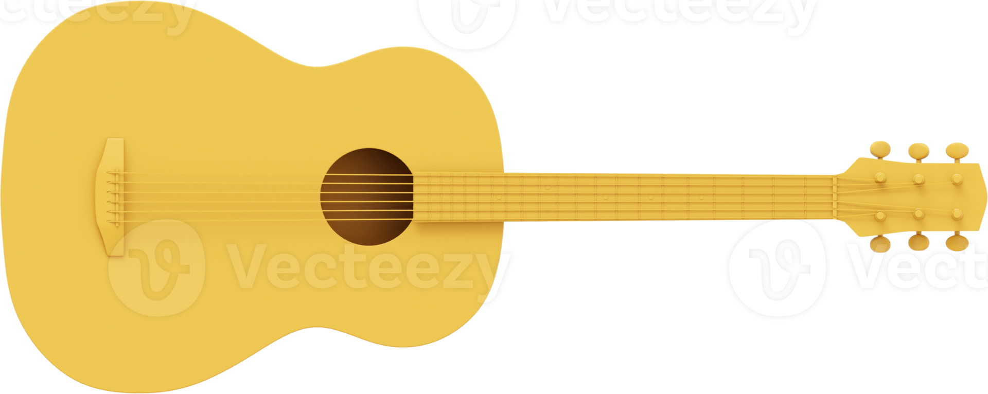 Acoustic guitar metal gold, front view. 3D rendering. PNG icon on transparent background.