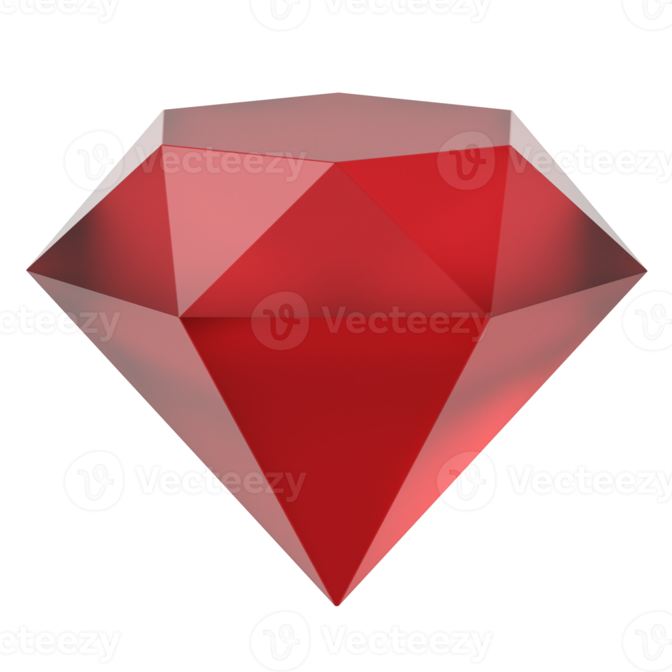 Red diamond, jewelry. 3D rendering. PNG icon on transparent background.