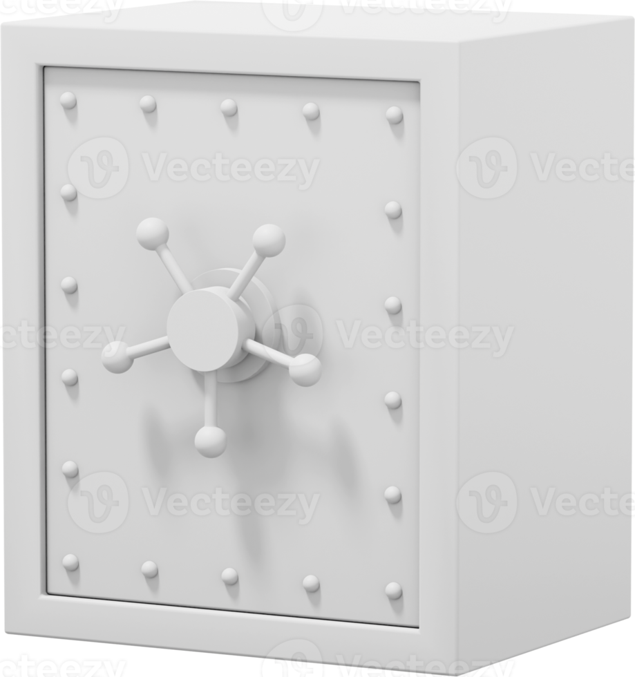 Retro safe with wheel handles. White close storage. PNG icon on transparent background. 3D rendering.