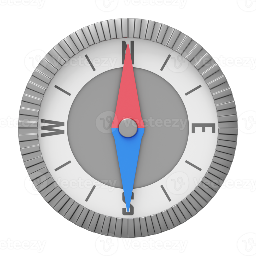 Realistic compass, navigation, direction finding. 3D rendering. PNG icon on transparent background.