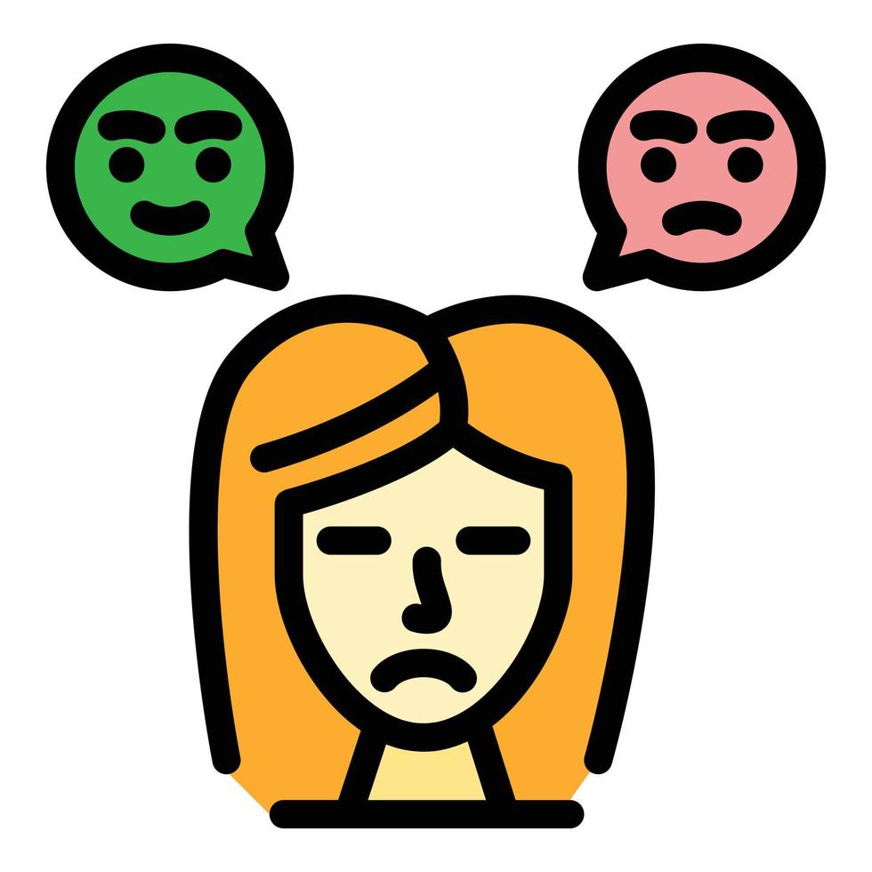 Sad girl icon color outline vector