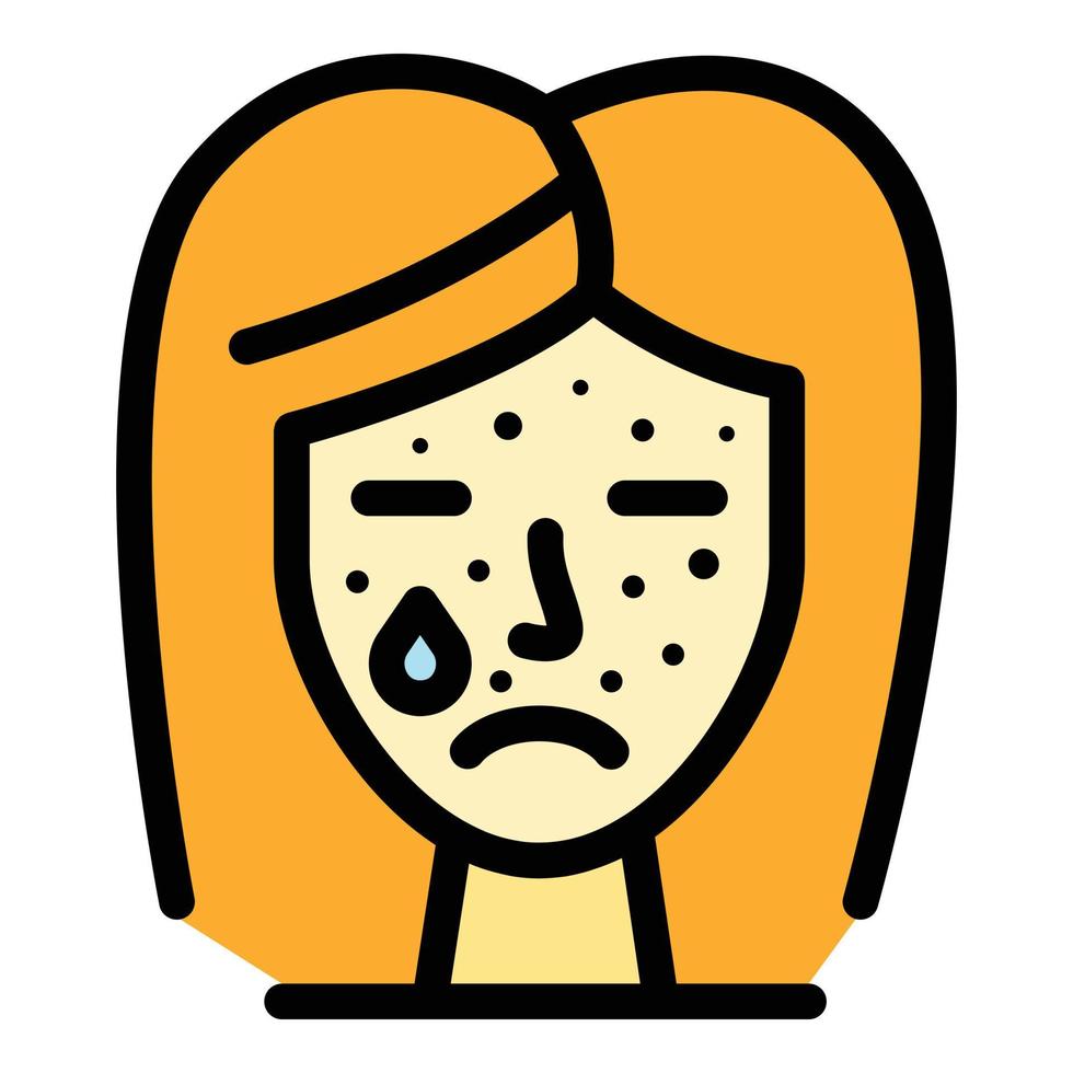 Acne teen girl icon color outline vector