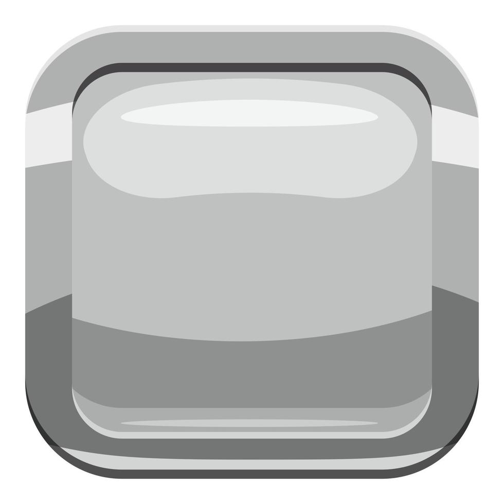 Gray square button icon, cartoon style vector