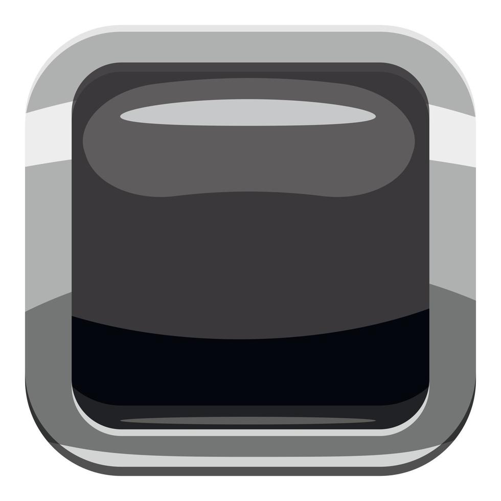 Black square button icon, cartoon style vector