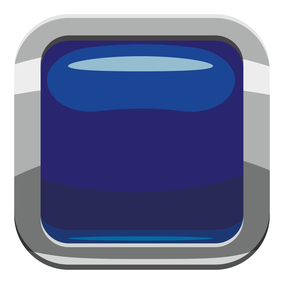 Blue square button icon, cartoon style vector