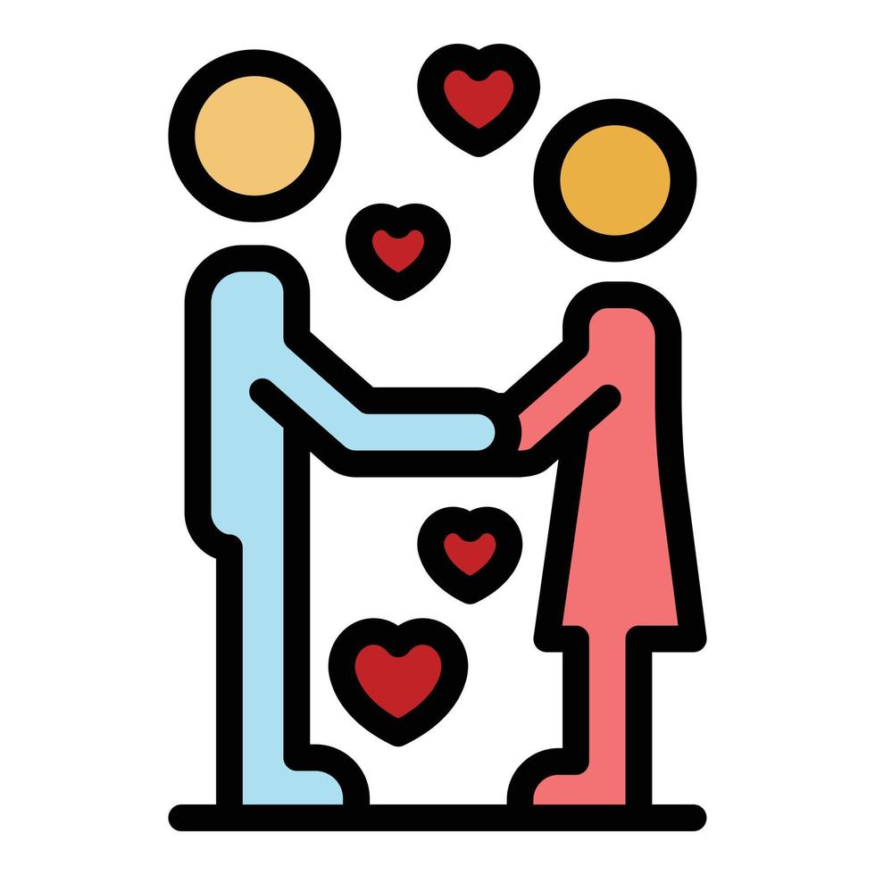 First couple kiss icon color outline vector