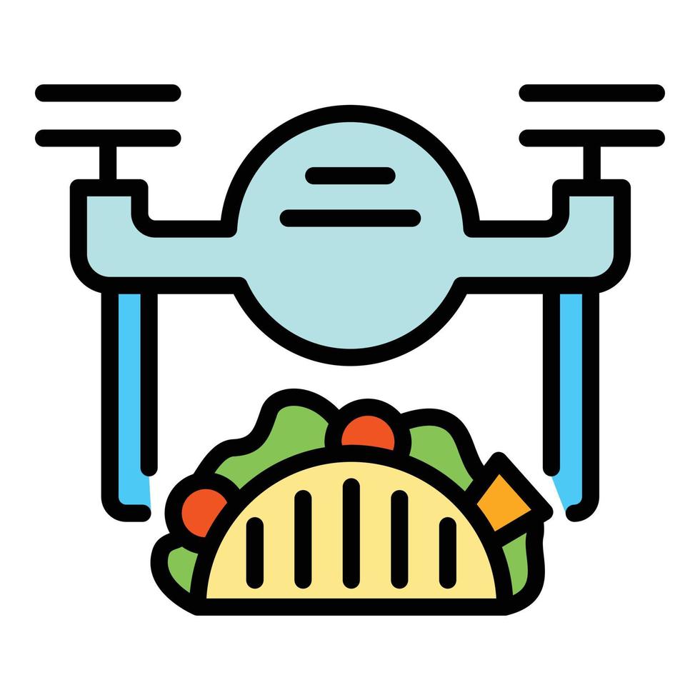 drone comida entrega a domicilio icono color contorno vector