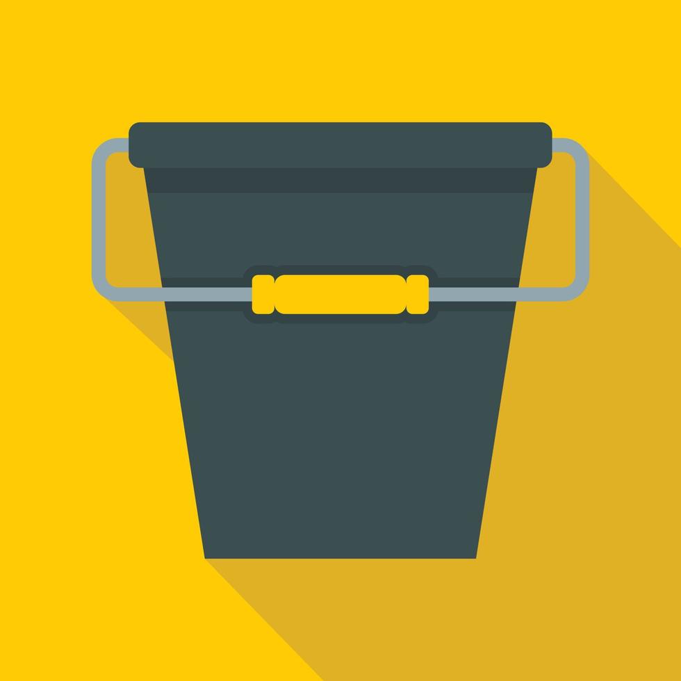 Black bucket icon, flat style vector