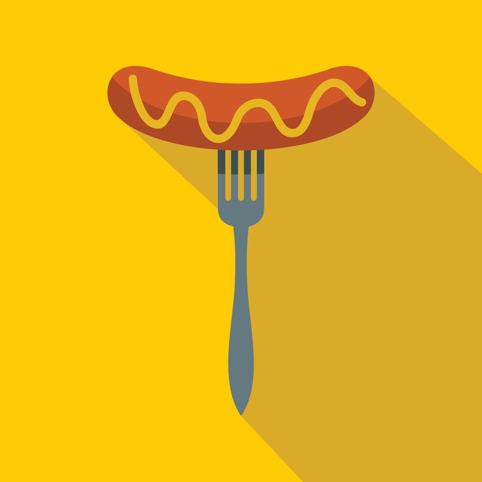 Grilled sausage on a fork icon, flat style vector