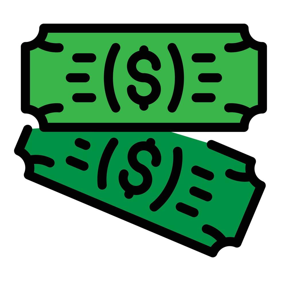 vector de contorno de color de icono de dólar de billete