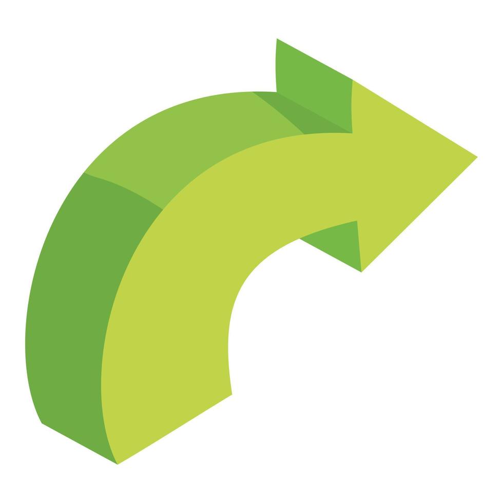 Green curved right arrow icon, cartoon style vector