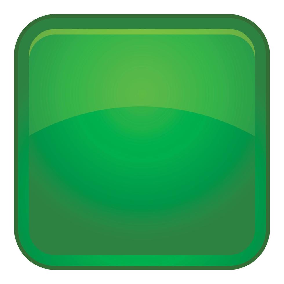 Green button icon, cartoon style vector