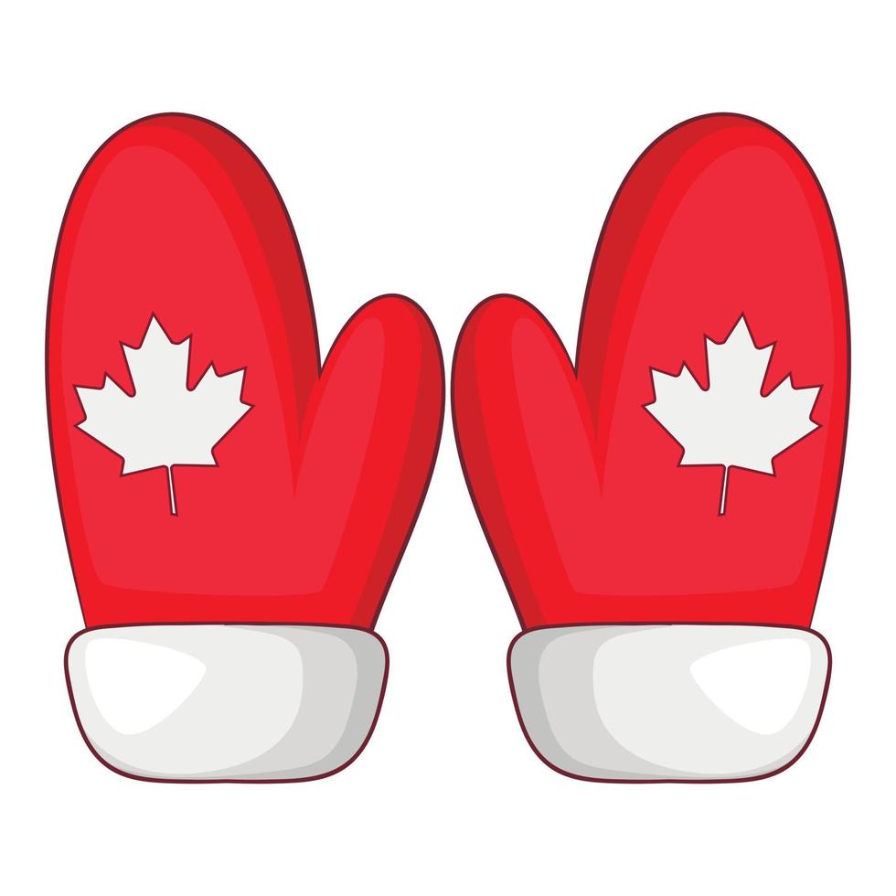 Red mittens with a maple leaf icon, cartoon style vector