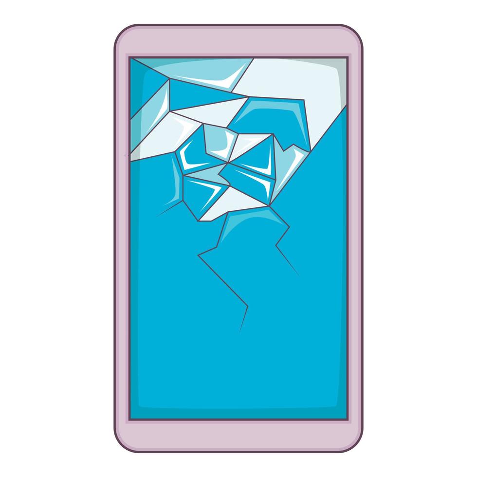 Smartphone with broken screen icon, cartoon style vector