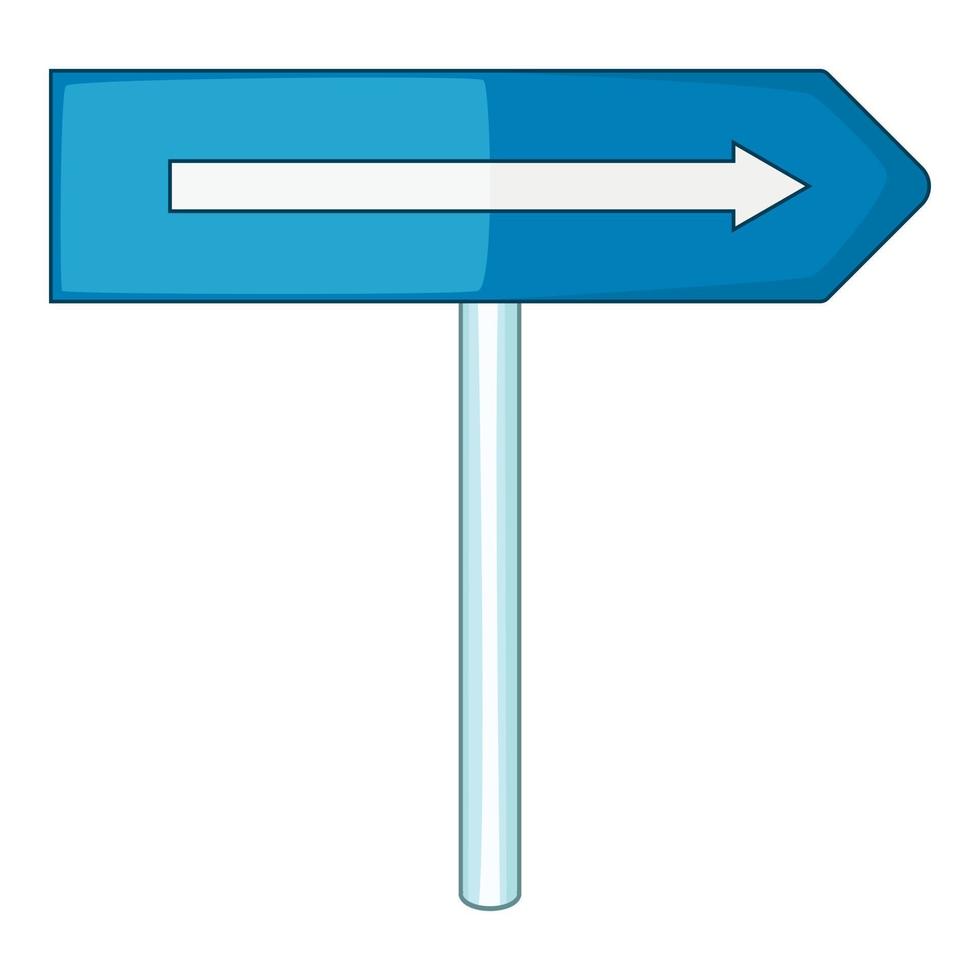 Blue road sign pointing right icon, cartoon style vector