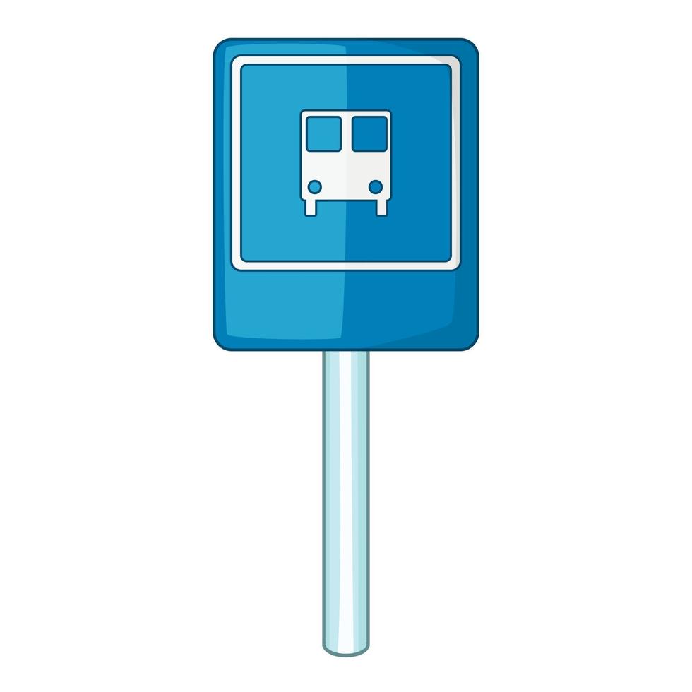 icono de señal de parada de autobús azul, estilo de dibujos animados vector